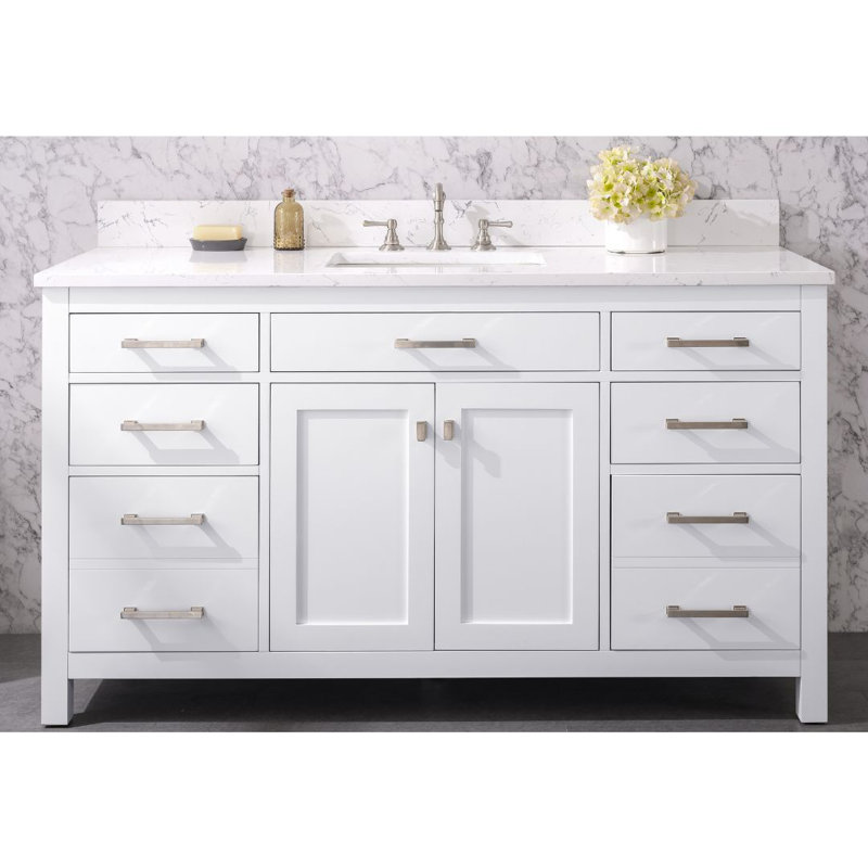 Ensemble de meuble-lavabo simple 60 po Ajhane, Blanc / nickel brossé