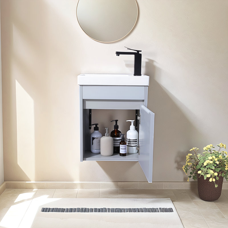 16" Mini Wall-mounted Gray Bathroom Vanity Set