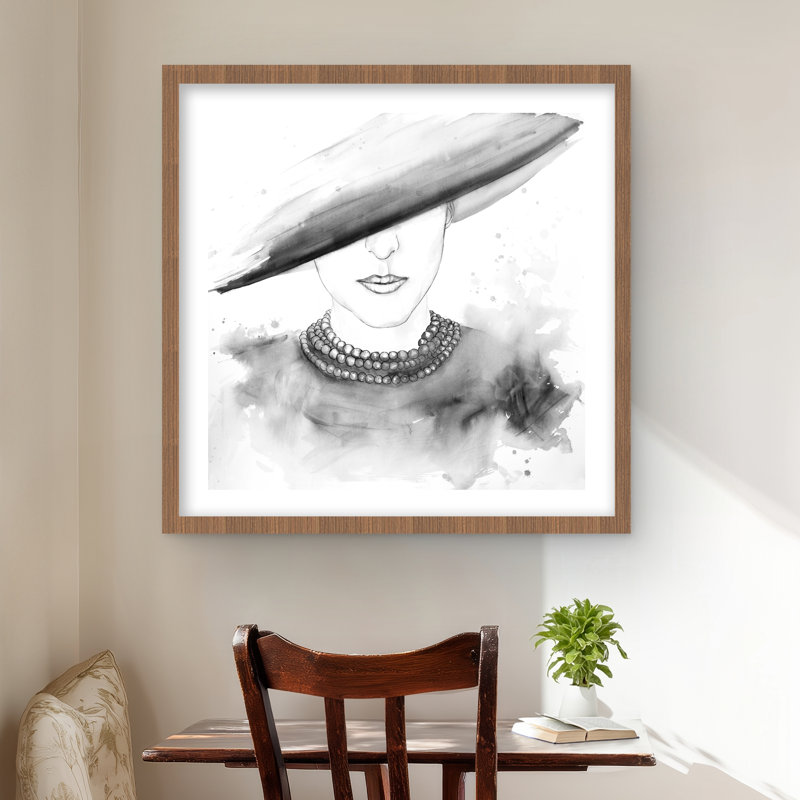«Mysterious Lady with a Hat - Grey Woman», reproduction d'art encadrée, H 24 po x l 24 po