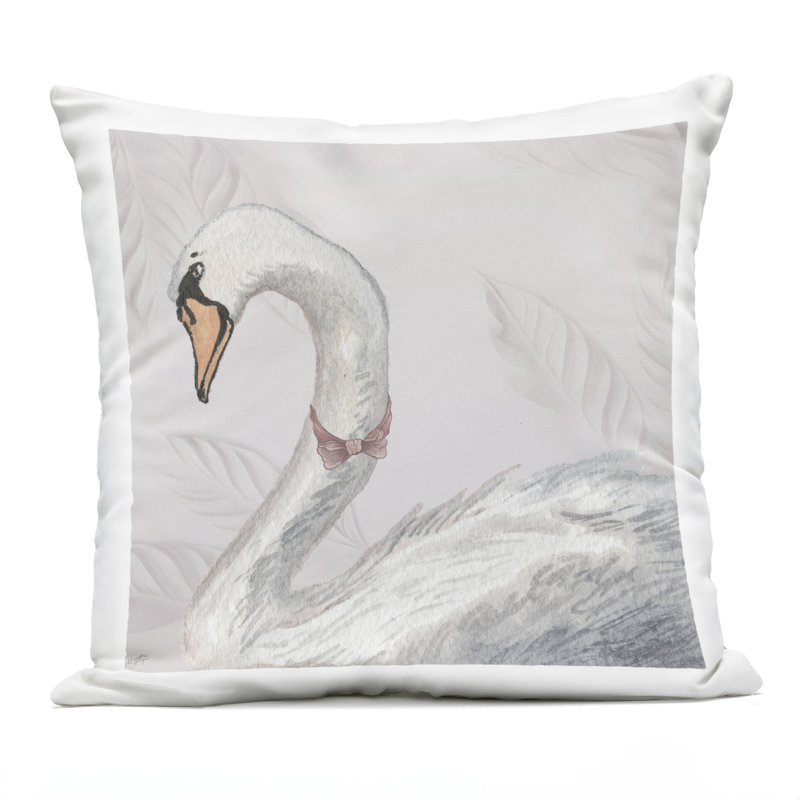 Coussin Soft Soft Swan & Bow, imprimé par Elizabeth Medley, 18 x 7 x 18, Cygne et arc rose doux classique, Simple