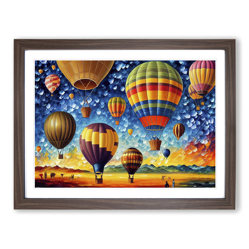 Colourful Hot Air Balloons Vol.4 - Print, 25cm H x 34cm W x 2cm D, Walnut Framed