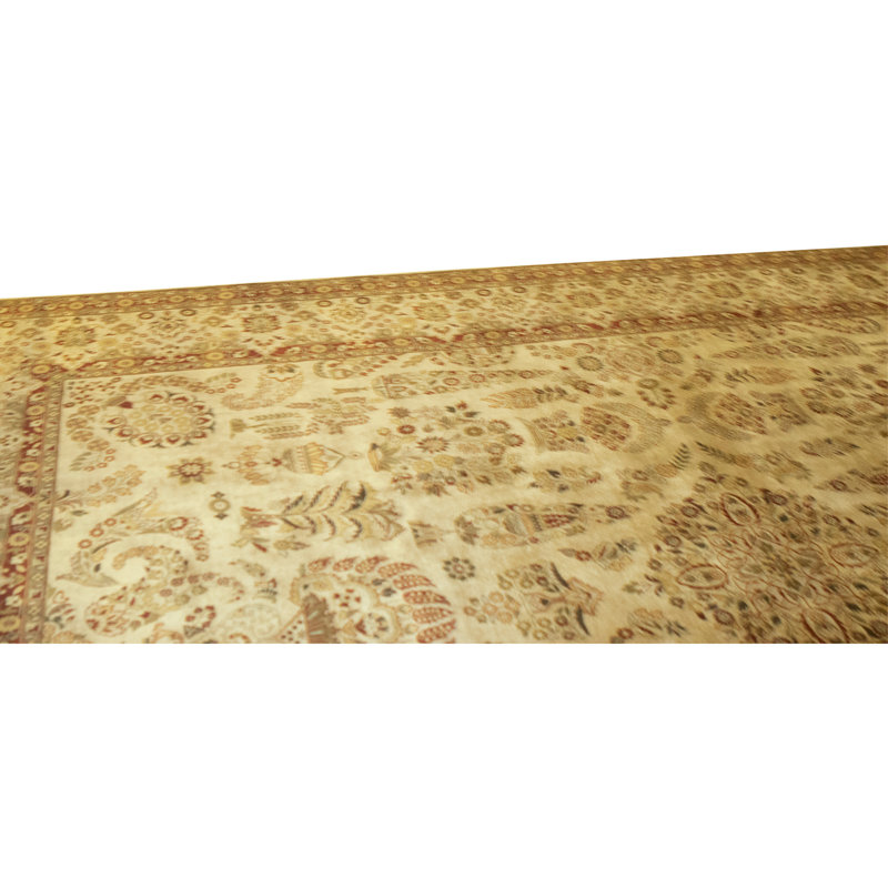 Hand Knotted Wool Oriental Area Rug in Gold And Beige