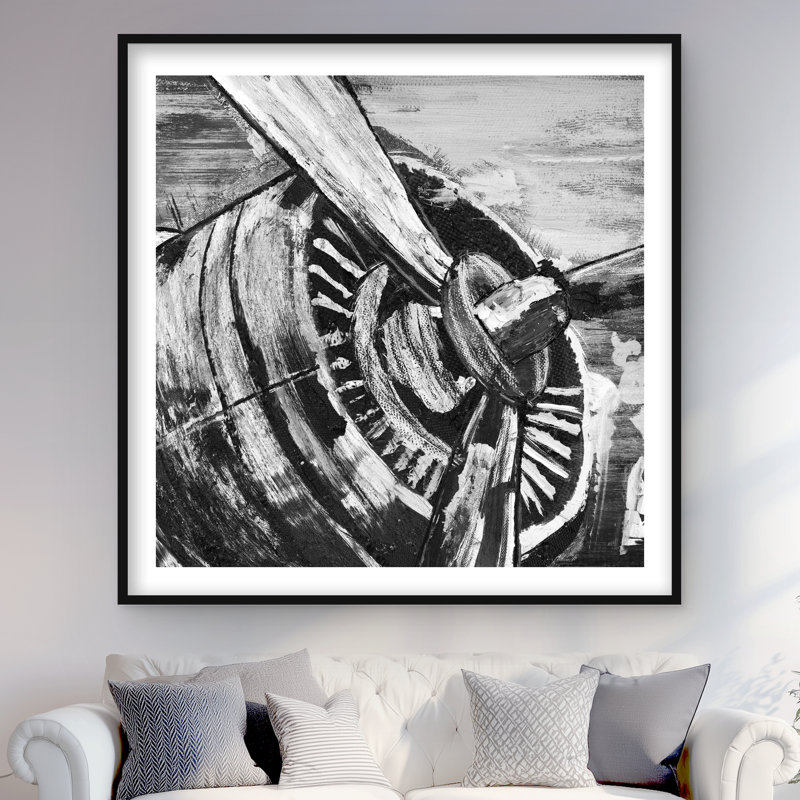 Reproduction encadrée d'une hélice d'avion rétro | Décor monochrome