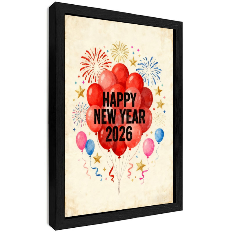 Art encadré noir, bonne année, bonjour 2026, impressions murales de style rétro, H 11 po x l 9 po