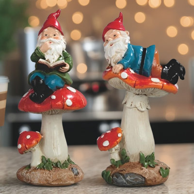 Figurine 2 gnomes sur champignon 2 pièces