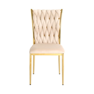 Modern Beige Velvet Dining Chair Set of 2 with Gold Metal Legs