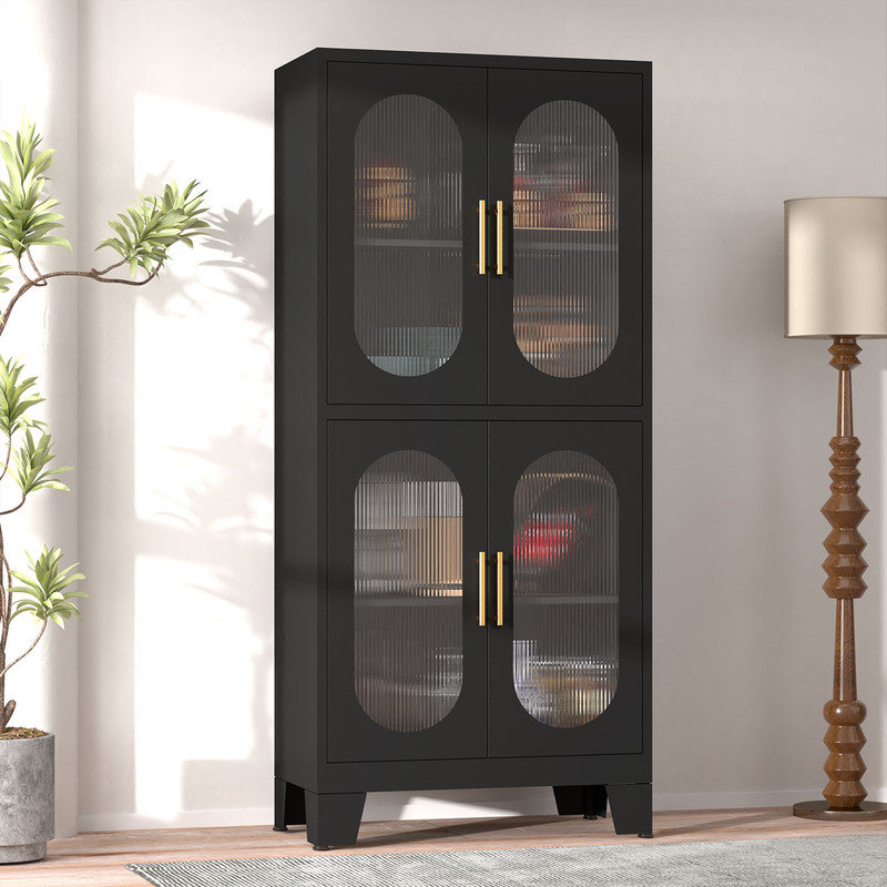 Armoire de salle à manger en métal avec portes en acrylique et tablettes réglables China, Noir