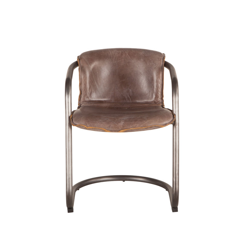 Guzman 20'' H Genuine Leather Upholstered Metal Armchair, Jet Brown