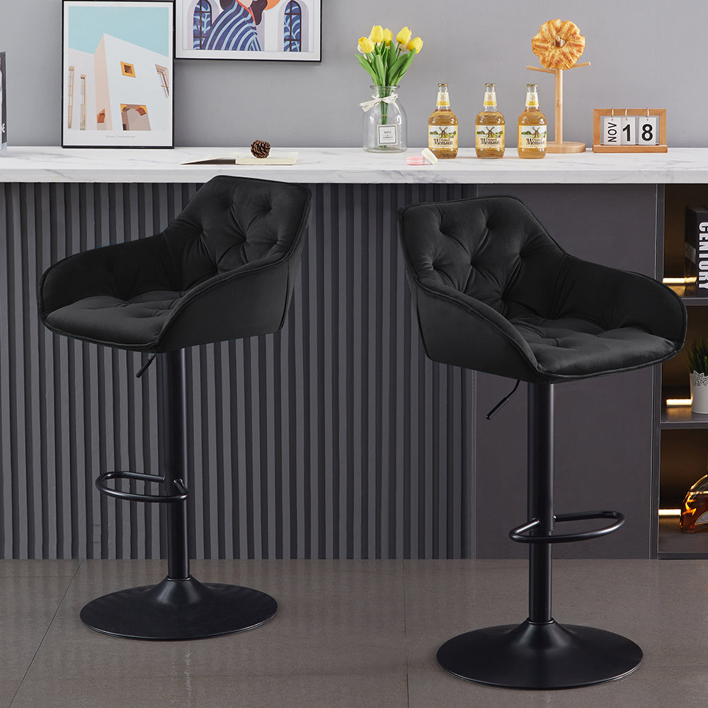 Kafka Velvet Upholstered Height Adjustable 360 Swivel Bar Stools