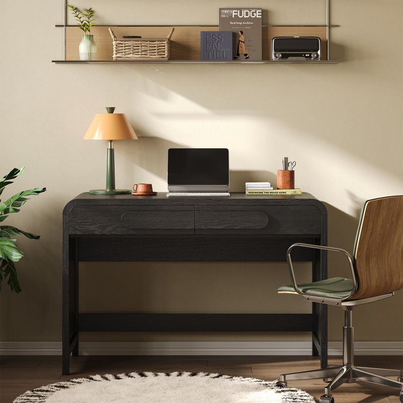 2-Drawer Writing Desk with Curved Handle, Black