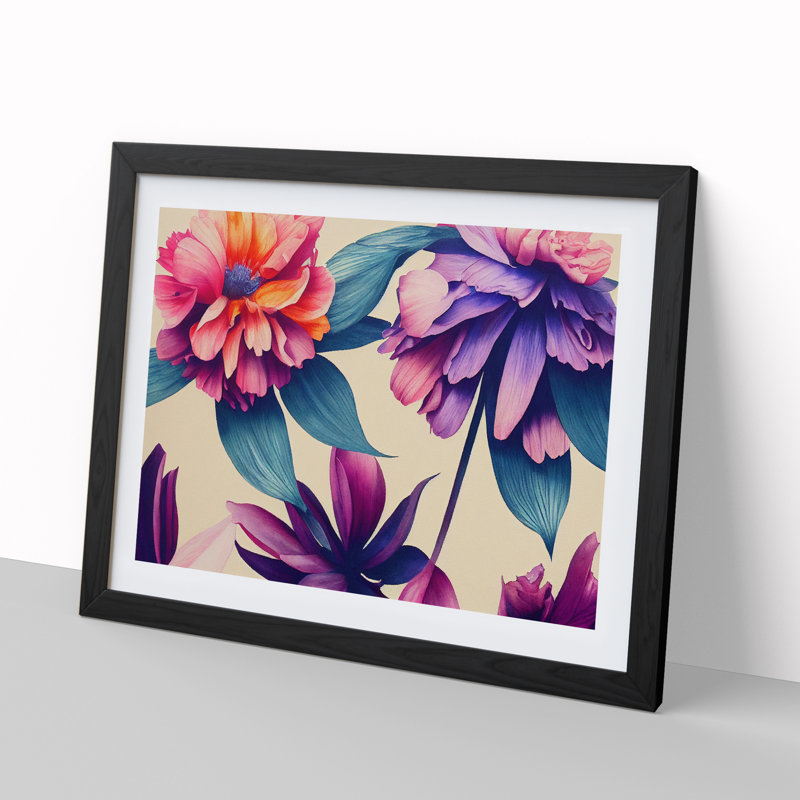 Extravagant Flowers - Single Picture Frame Print, 46cm H x 64cm W x 2cm D, Black