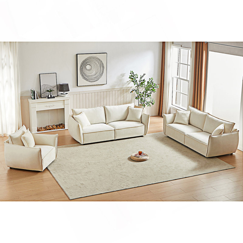 3-Seater + 3-Seater + 1-Seater Combo Sofa, Modern Living Room Sofa, Beige
