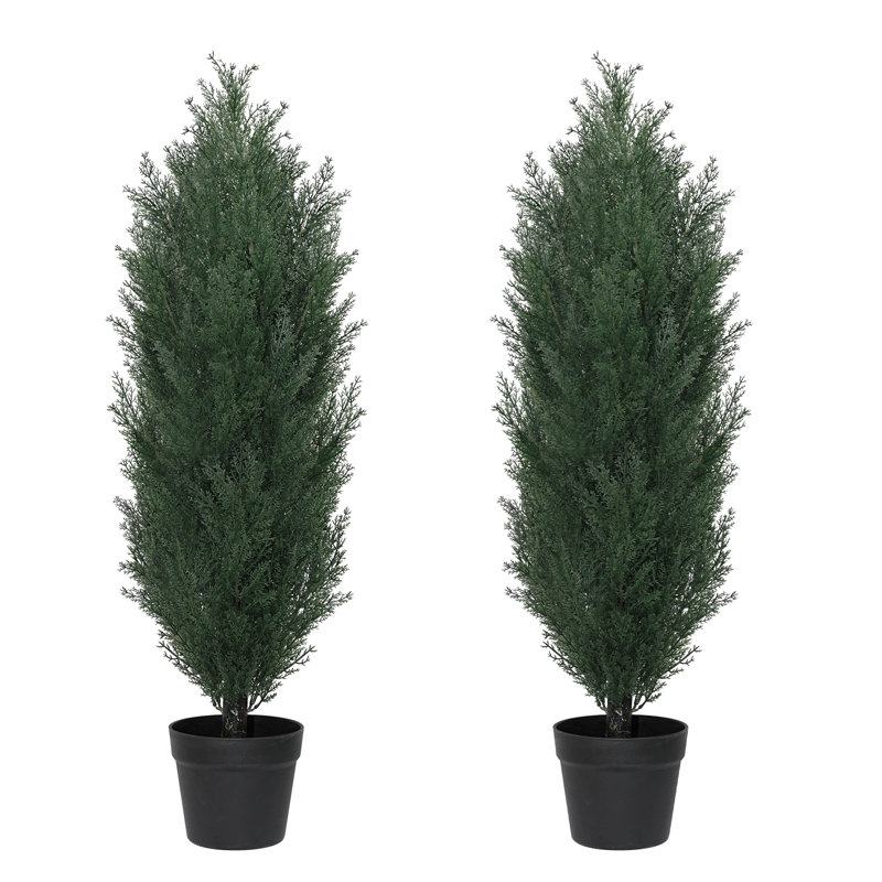 Faux cèdre en pot, H 35,4 po x l 13,7 po x P 13,7 po, Vert foncé