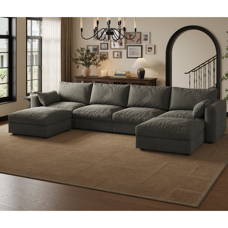 Canapé modulaire de 128 po avec rangement, Chenille grise foncée, H 39 po x l 128 po x P 64 po 
