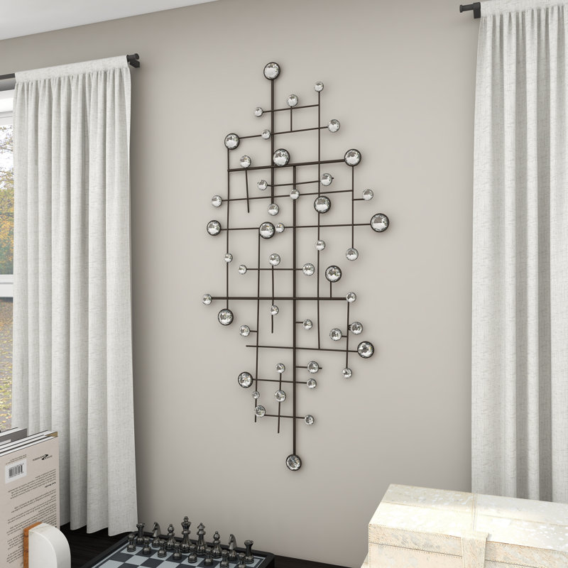 Silver Metal Abstract Wall Decor with Crystal Embellishments 20" x 1" x 42"