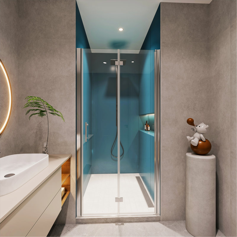 Porte de douche pivotante universelle à ajustement de 1 3/8 po avec finition en verre trempé de 1/4 po, Nickel