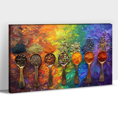 Large Adriany Kitchen Spices Canvas Prints Vintage Spoons Food Poster Colorful Painting Picture Prints Wall Artwork for Kitchen Dining Room Wall Decor Ready to Hang, 24×36 Inches