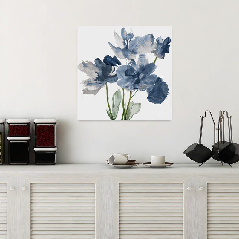Blue Floral Radiance II Abstract Minimalist Nature Flower Art, 18" H x 18" W
