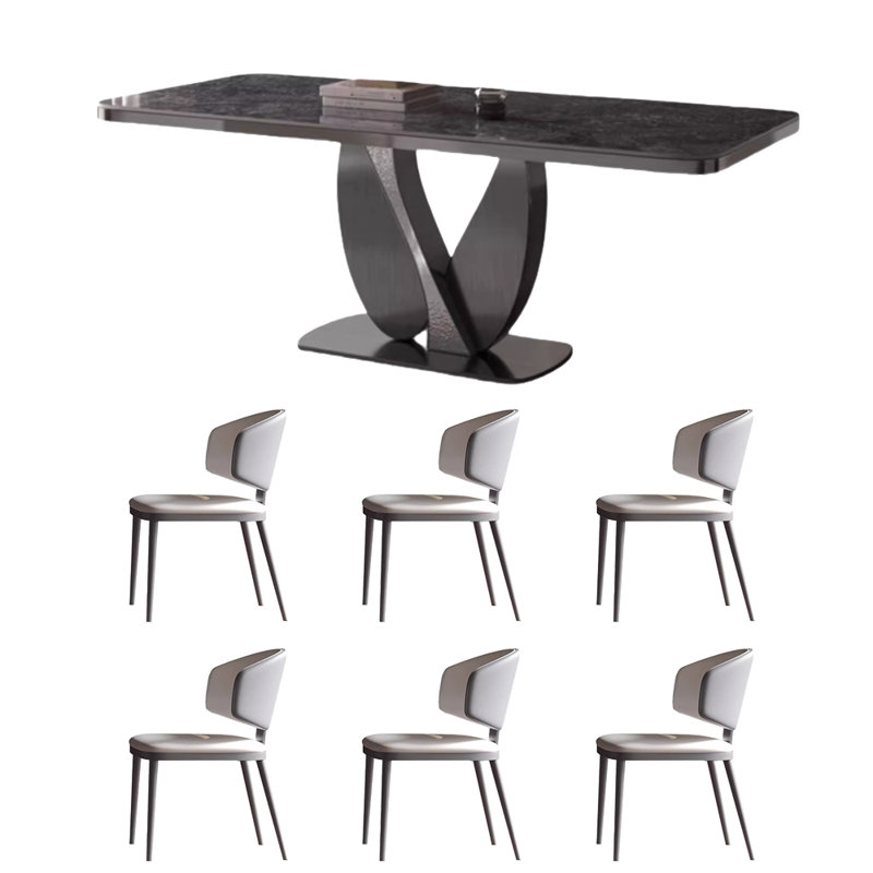 Table et chaise de luxe minimaliste et moderne, Noir, noir, noir, noir, H 29,5 po x L 78,7 po x l 35,4 po