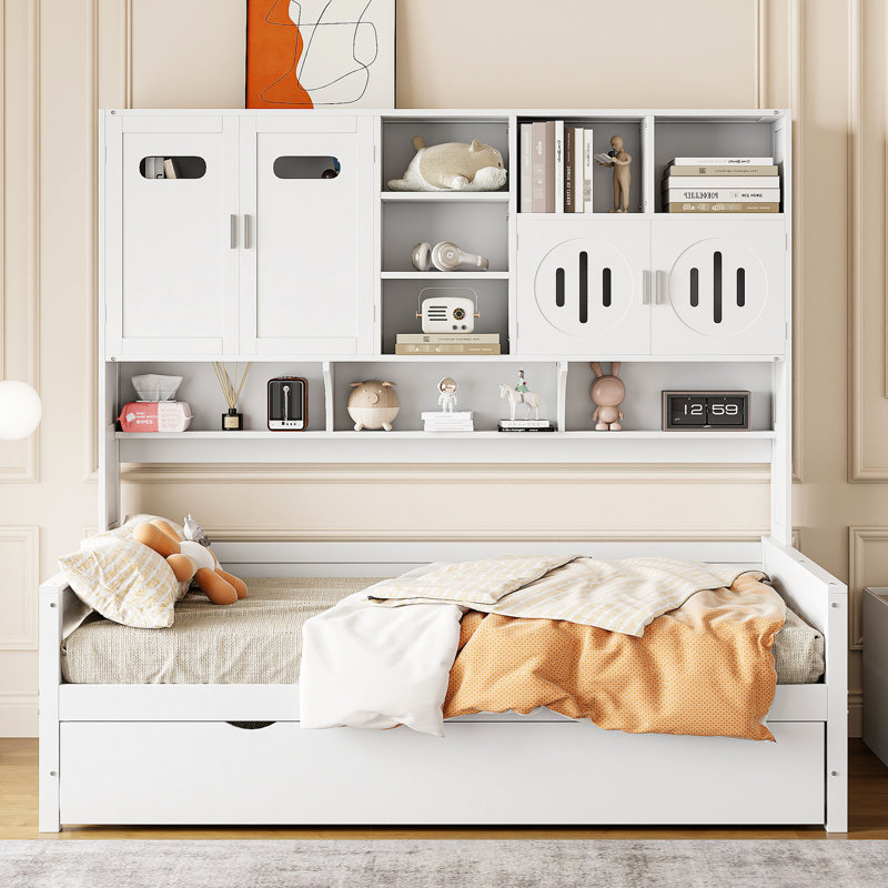 Lit de jour simple en bois avec lit gigogne et rangement - Utilisation efficace de l'espace