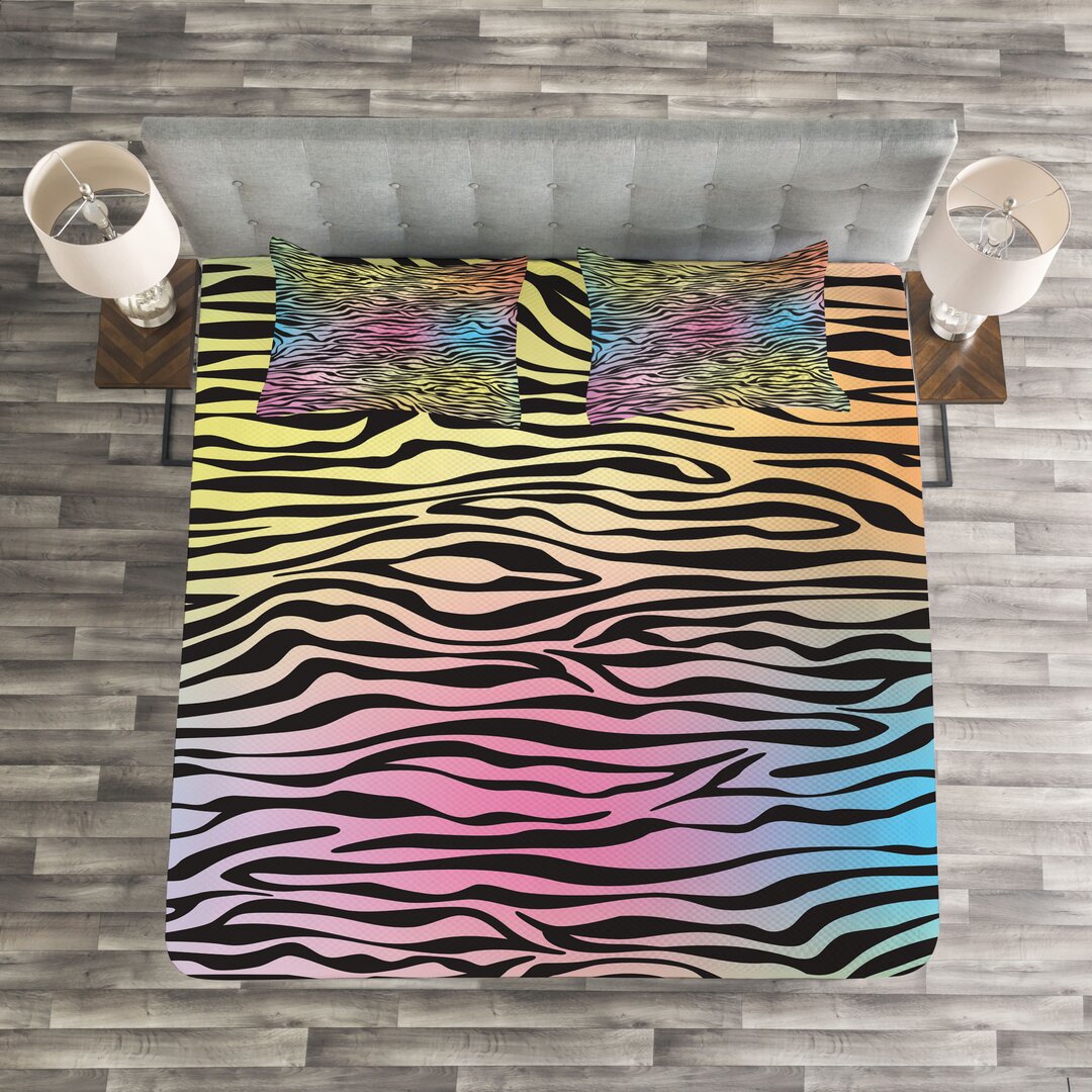 Gestepptes Bettdecken-Set, Bunte Wildlife Zebra, Safari, Yellow Coral Pink