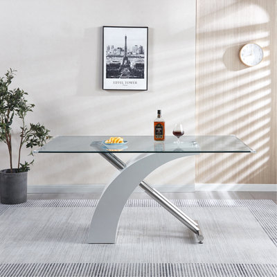 Rectangular Glass Top Dining Table, Modern Design Rectangular Room Table For Home