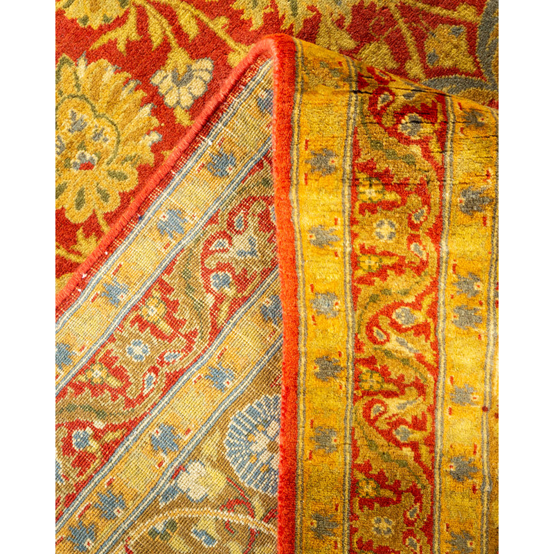 Tapis rouge / jaune en laine noué à la main de conception unique 6 pi 2 po x 8 pi 5 po Ulberto Mogul