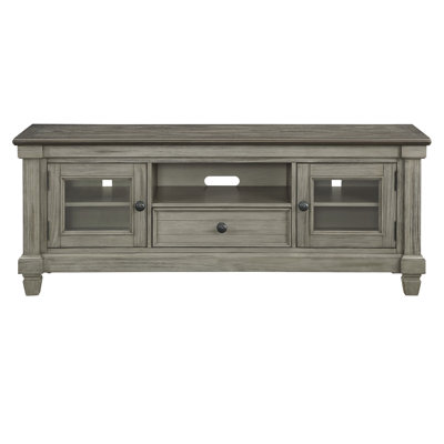 Meuble télé avec tiroir et rangement, en bois couleur café et gris antique. Convient aux téléviseurs de 50 à 59 pouces. Meuble de salon 1 pièce avec tiroir, rangements et étagères. Gris.