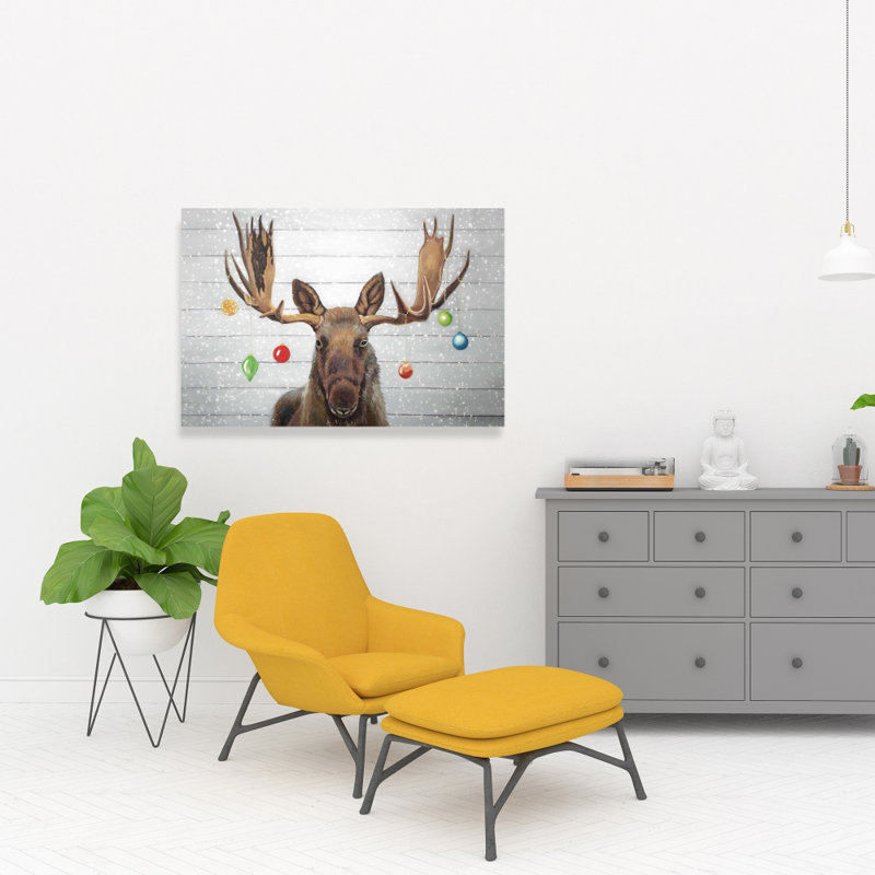 Moose has Christmas Balls - Deer Canvas Home Decor Art, 36" H x 24" W