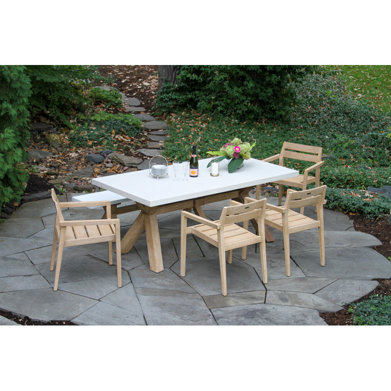 Fleur 7 - Person Wood Patio Dining Set with Rectangular Table