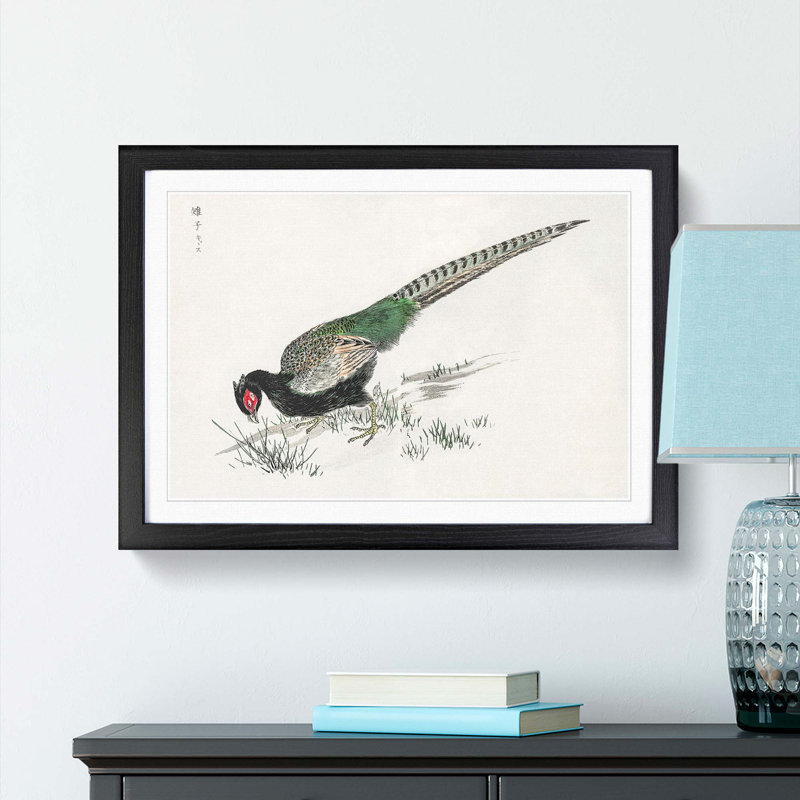 Green Pheasant by Numata Kashu - Picture Frame Painting Print, 36cm H x 48cm W x 2cm D, Black Framed