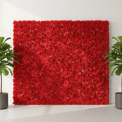 2 pièces de fleurs artificielles roses murales fond de panneaux de fleurs 3D rouge rose jaune blanc panneau de fleurs de couleur décor de mariage décoration de fond de maison de Noël 38 x 38 cm / 15 x 15 pouces, rouge