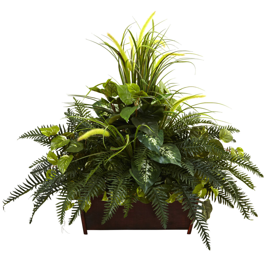 36'' Faux Fern Plant in Wood Planter Charlton Home®