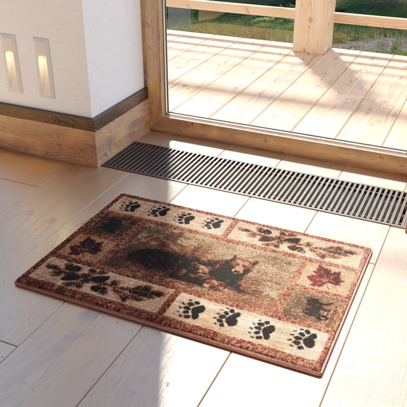 Nature Inspired Mother Bear with 2 Cubs Indoor Olefin Area Rug, Rectangle 2' x 3'