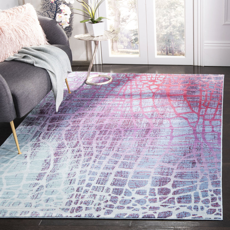 Tapis bleu / fuchsia à motif abstrait Norge, Rectangle de 5 pi x 8 pi