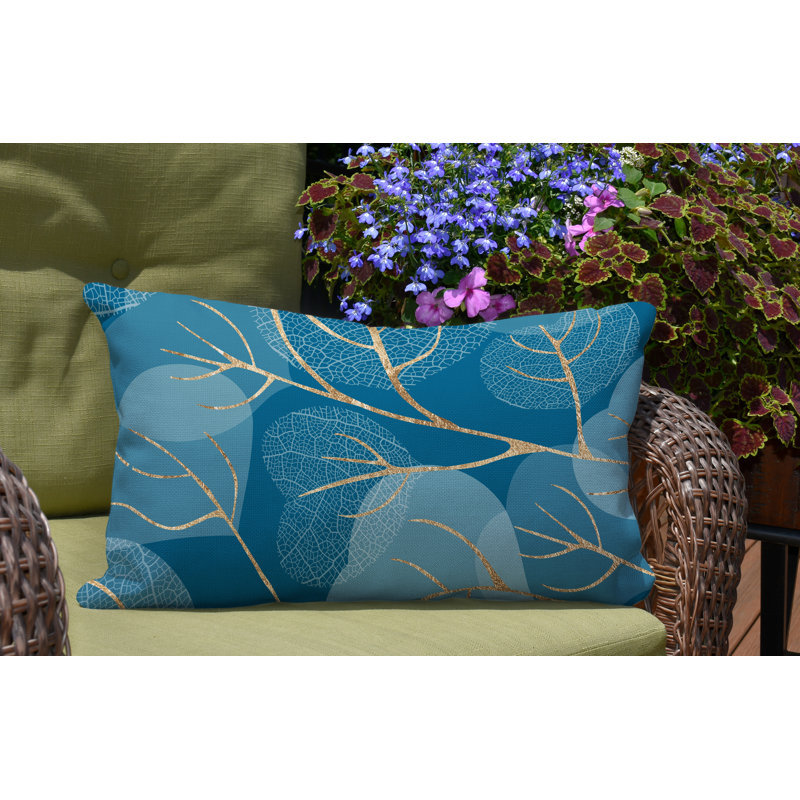 Coussin lombaire intérieur / extérieur Baka Leafs, Turquoise / or