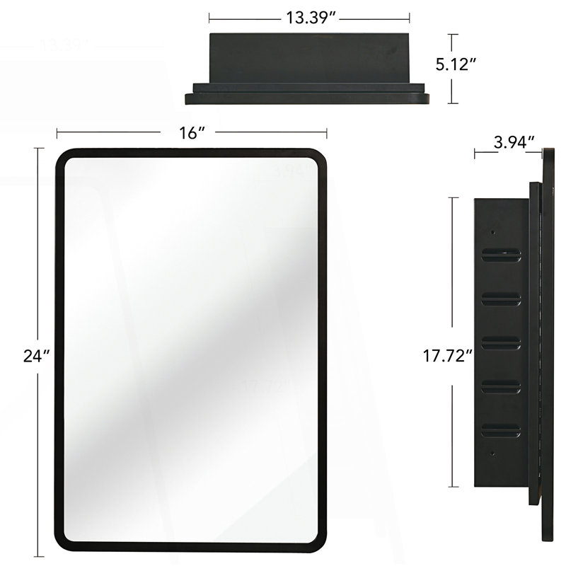 Armoire à miroir murale encastrée en métal, H 24,04 po x l 16,03 po x P 5,18 po