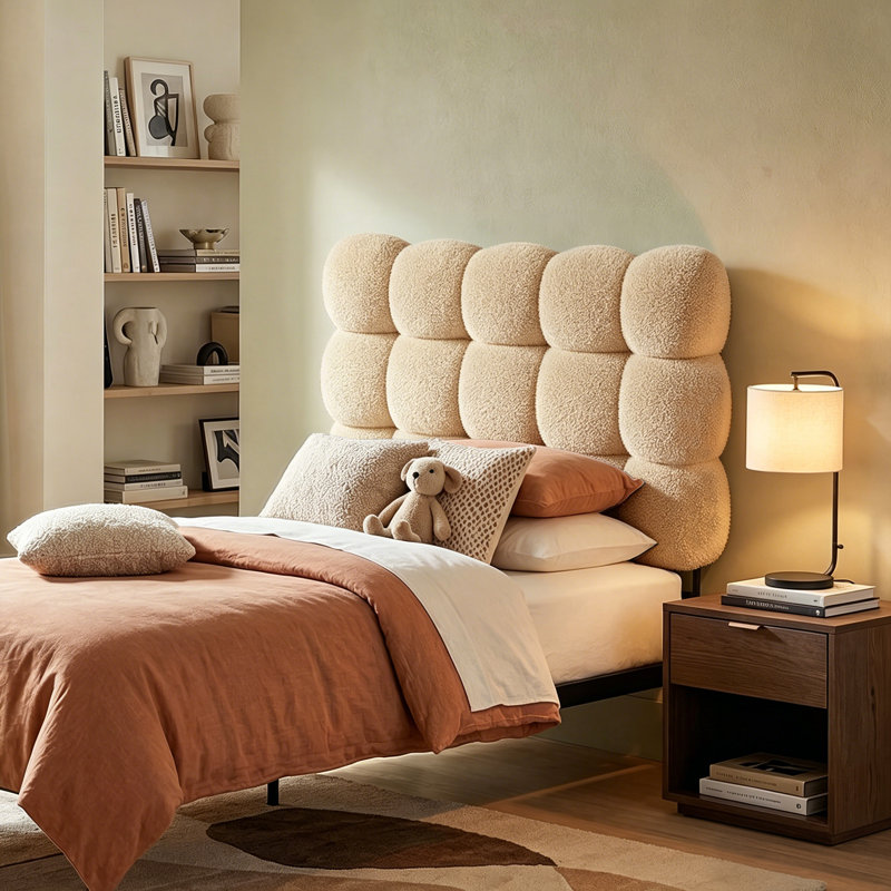 Tête de lit capitonnée Cloud pour lit simple - Doublure en molleton effet peluche, fixation murale sans perçage, rembourrage en mousse haute densité