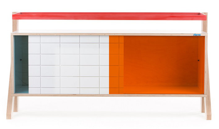 Leanne 3 Door Sideboard, Snow White and Orange/Red