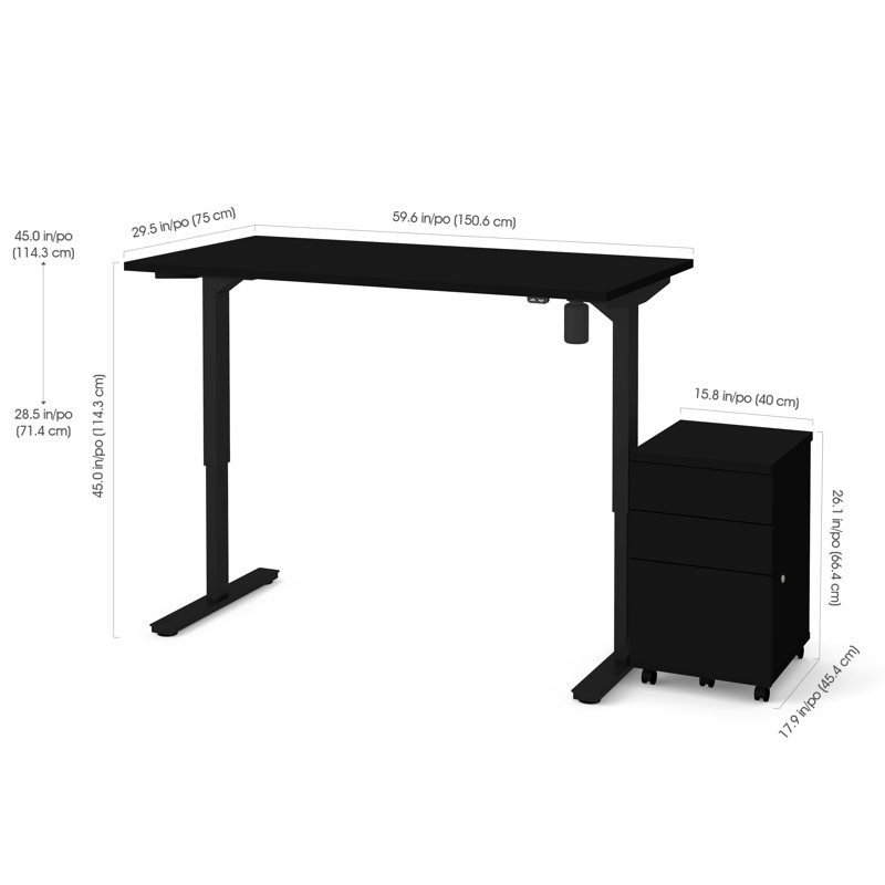 Bureau debout à hauteur ajustable Lilian, Noir