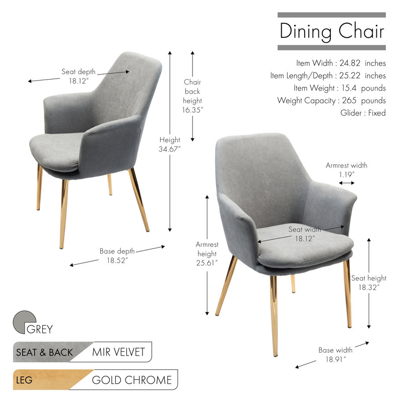 Odetta 18.32'' H Velvet Upholstered Armchair, Gray