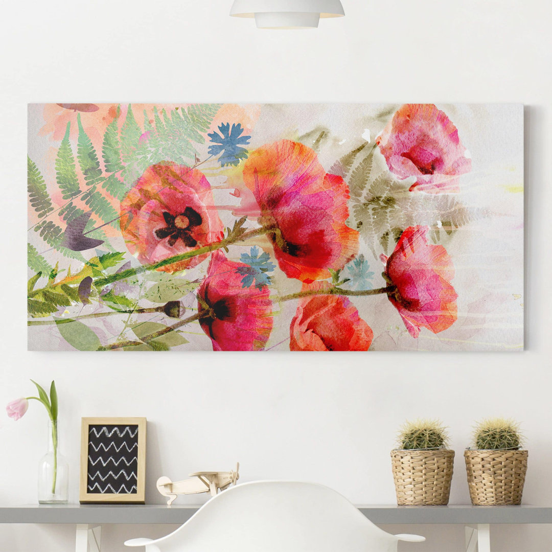 Leinwandbild Aquarell Blumen Mohn