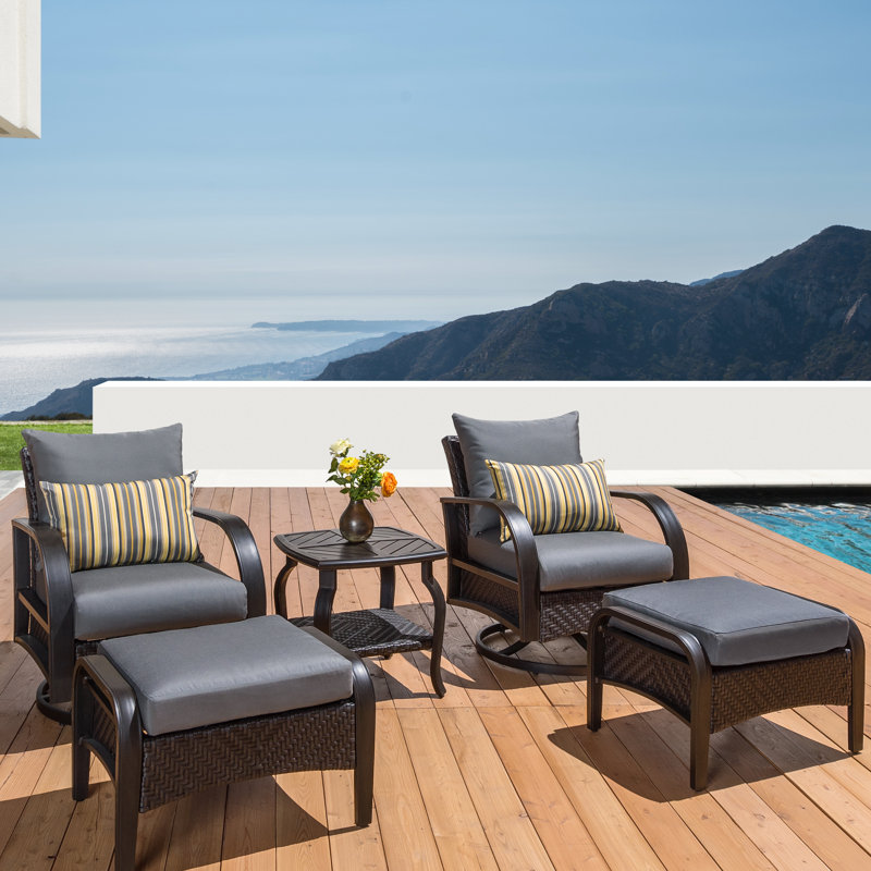 Kechia 5 Piece Rattan Sunbrella Seating Group with Cushions, Charcoal Grey Sunbrella®