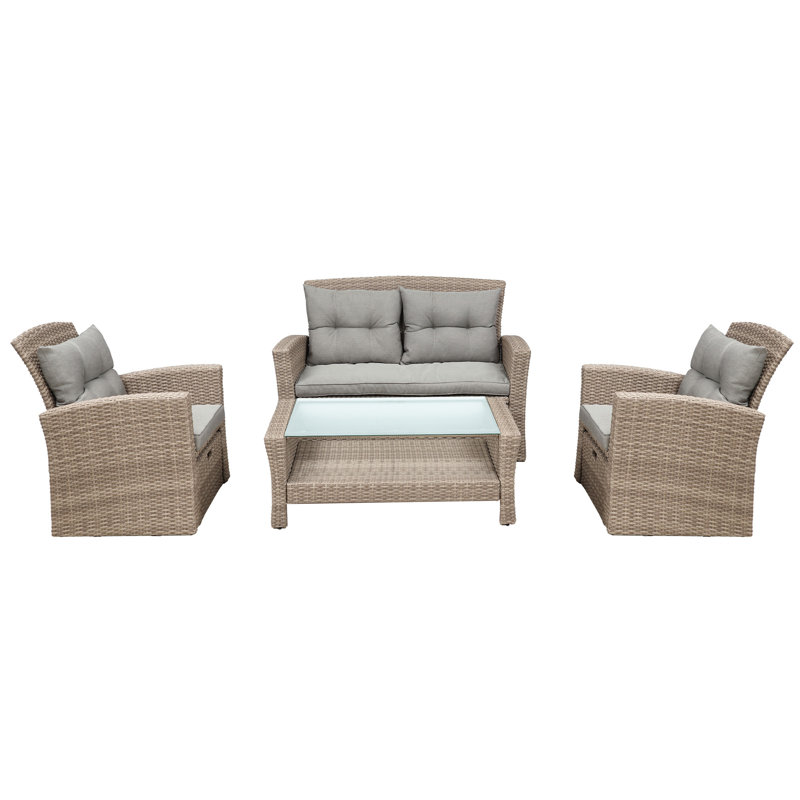 U-Style Patio Furniture Set, Gray Fabric