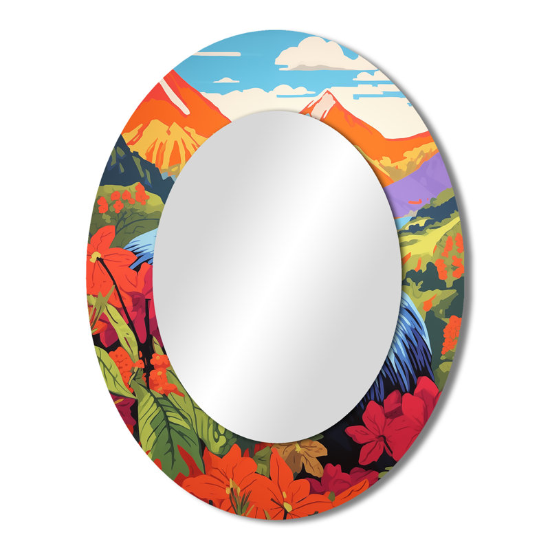 Gorilla In Colorful Mountain Landscape I - Animals Oval Decorative Mirror On Metal, 43" x 33"