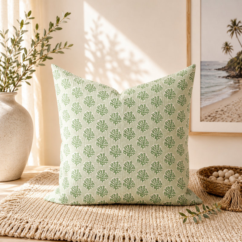 Housse de coussin en coton Seafoam, Carré 17 po