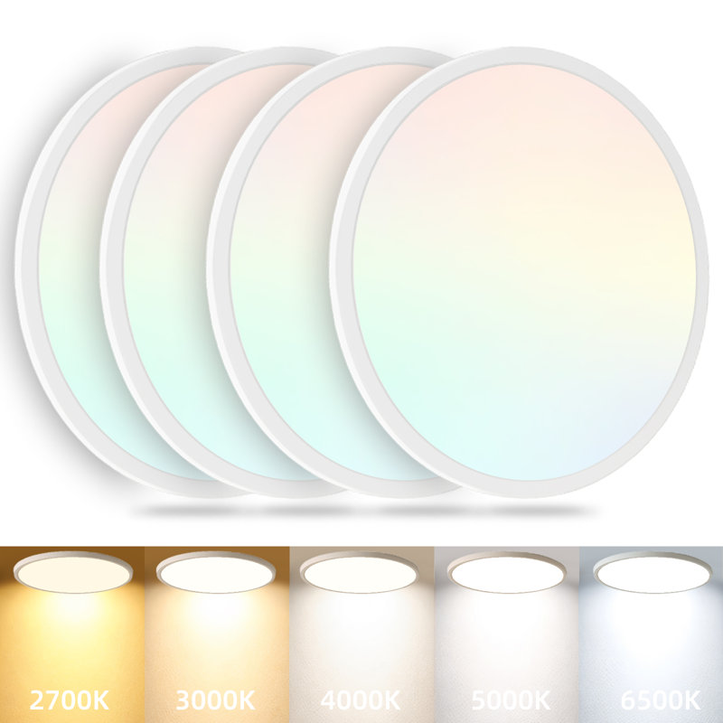 Ensemble de 4 luminaires de plafond encastrés à DEL de 17 pouces, 4200LM, 5CCT sélectionnables, à intensité variable, 32W, à profil bas pour la cuisine, la chambre, le couloir, le sous-sol, la buanderie et le salon