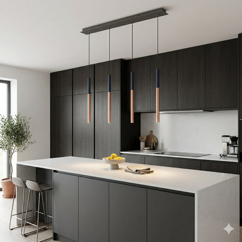 Baileyton 4 - Light Kitchen Island Pendant, Black Top and Brushed Copper