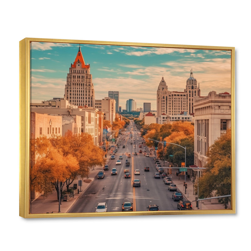 Austin Austin, paysage urbain dynamique I, H 12 po x l 20 po x P 1 po, Cadre flottant doré
