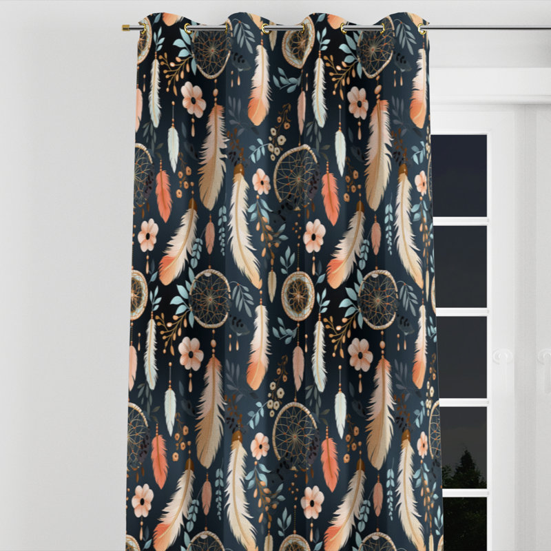 Dreamcatchers Boho Motif II - Rideau occultant avec œillets Bohemian - 1 panneau, l 52" x L 95", Œillets dorés